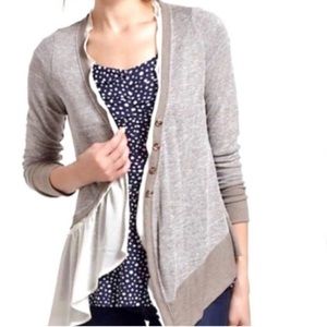 Meadow Rue Anthropologie Askew Brown Ruffle Asymmetric Long Sleeve Cardigan